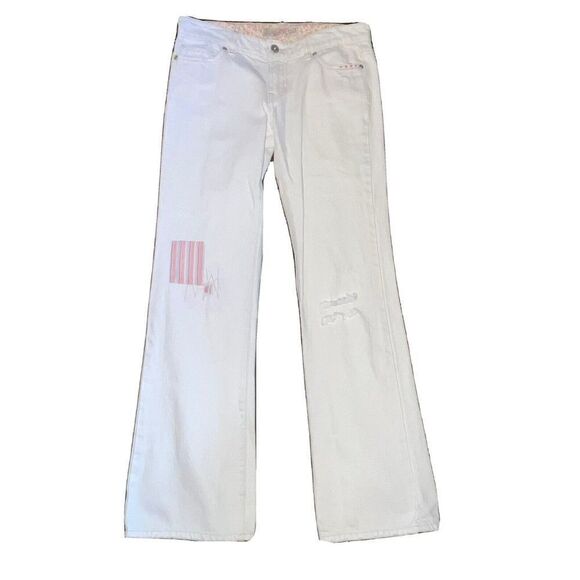 Old Navy Special Edition Pants Women’s Sz 2 Super Low‎ Waist Bootcut White Patch - Picture 1 of 16